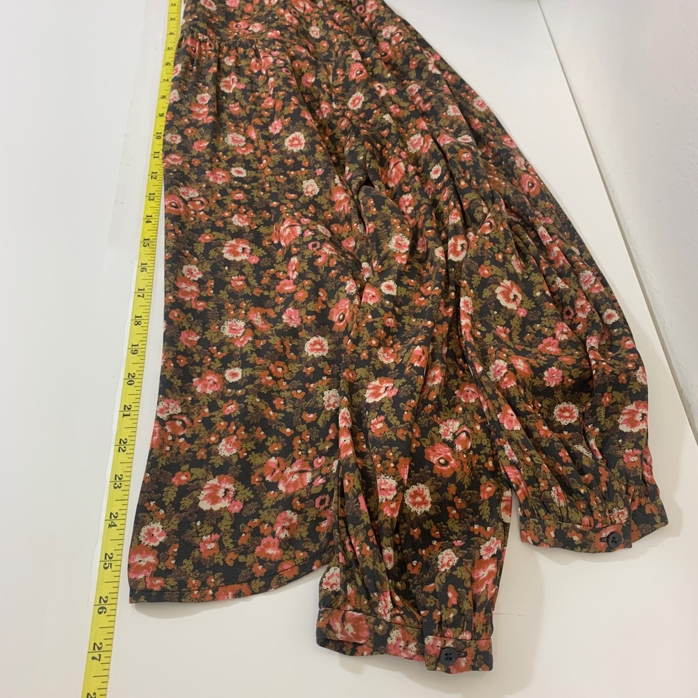 Treasure & Bond Womens XS Floral‎ V-Neck Long Sleeve Blouse Brown Pink Boho Top - Picture 4 of 7